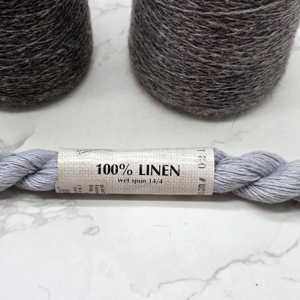 Vintage Mohair Wool Yarn Thread Cone Spool BROWN and skein Euroflax LINEN Thread - Picture 10 of 16